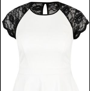 White and black lace peplum top